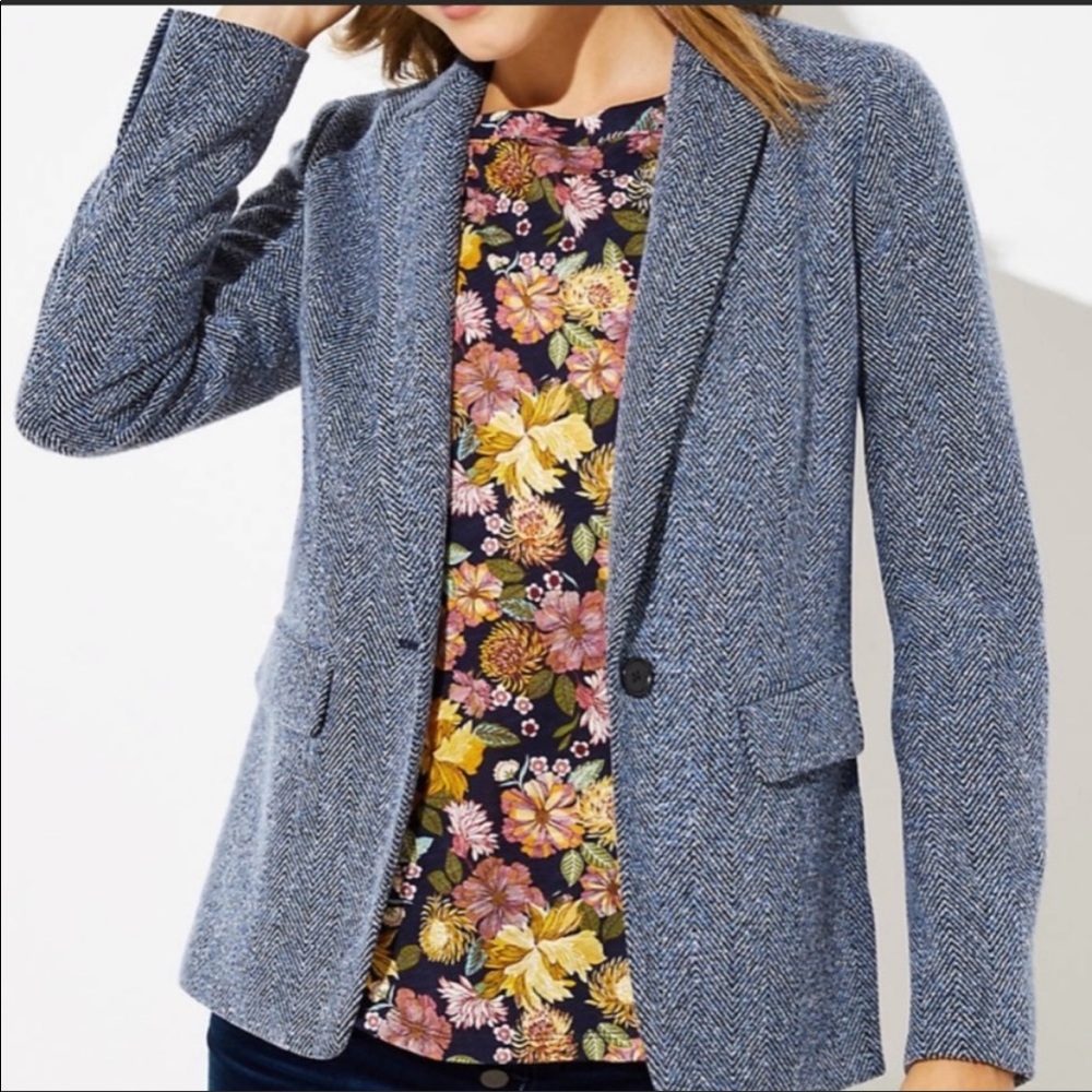 Loft Blue Herringbone Blazer